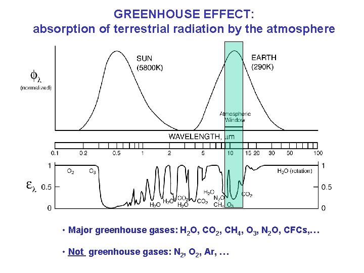 GREENHOUSE EFFECT: absorption of terrestrial radiation by the atmosphere • Major greenhouse gases: H