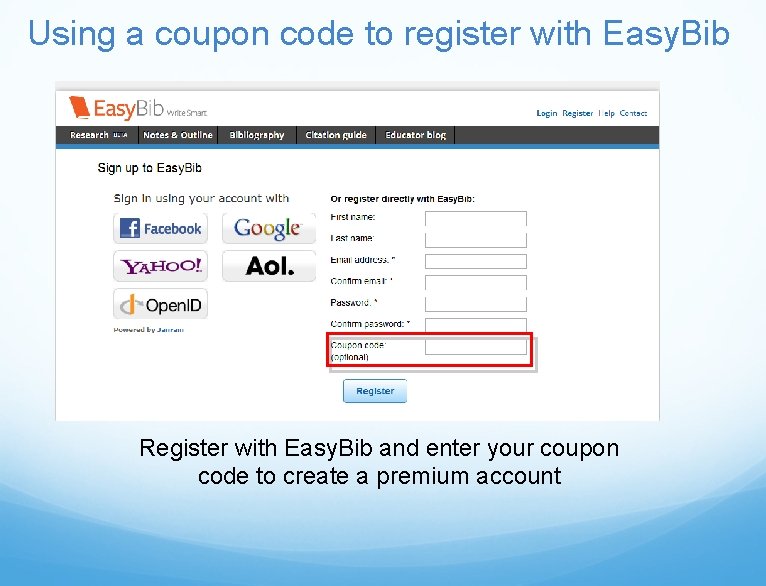 Using a coupon code to register with Easy. Bib Register with Easy. Bib and