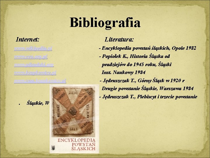 Bibliografia Internet: www. wikipedia. pl www. ceo. org. pl www. pilsudski. org www. krapkowice.