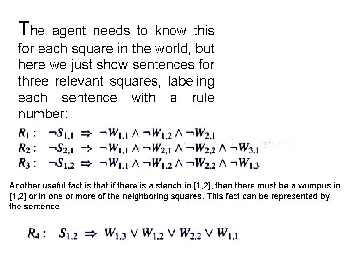 The agent needs to know this for each square in the world, but here