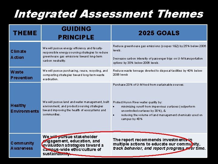 Integrated Assessment Themes THEME GUIDING PRINCIPLE Climate Action We will pursue energy efficiency and