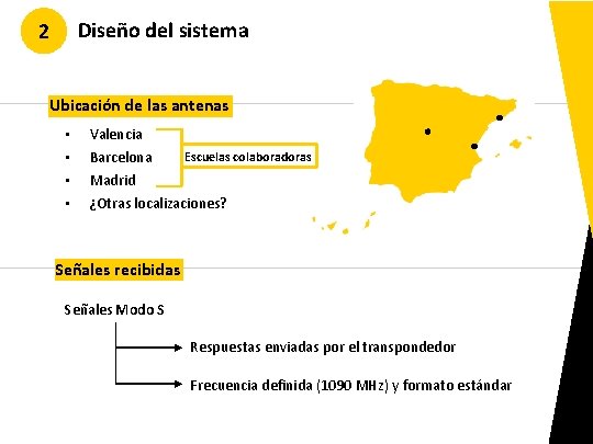 Diseño del sistema 2 Ubicación de las antenas • • Valencia Escuelas colaboradoras Barcelona Diseño del sistema 2 Ubicación de las antenas • • Valencia Escuelas colaboradoras Barcelona
