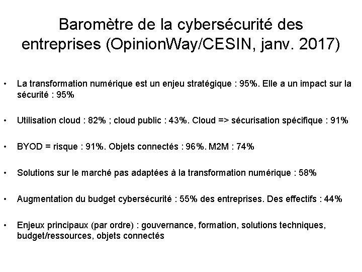 Baromètre de la cybersécurité des entreprises (Opinion. Way/CESIN, janv. 2017) • La transformation numérique