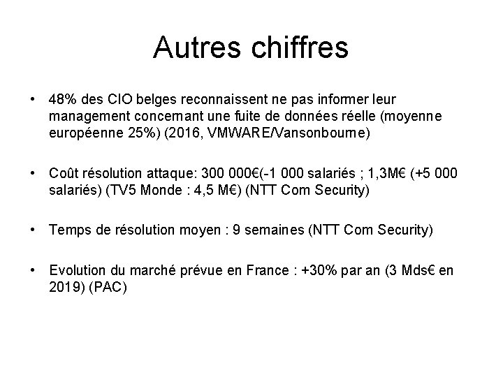 Autres chiffres • 48% des CIO belges reconnaissent ne pas informer leur management concernant