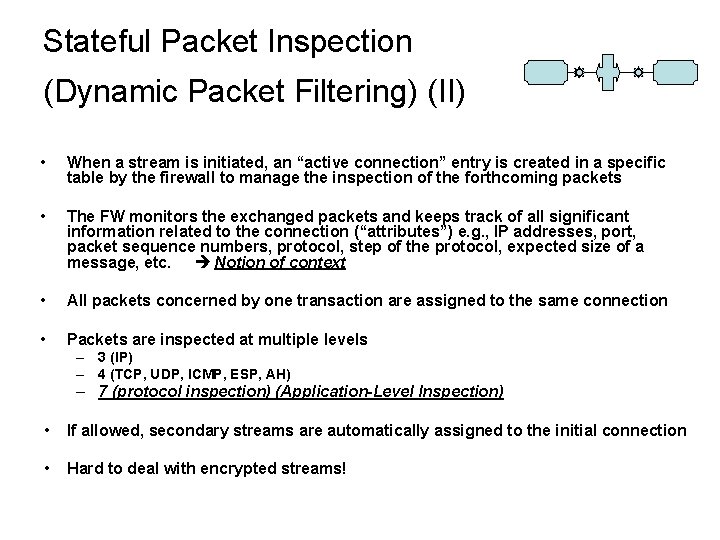 Stateful Packet Inspection (Dynamic Packet Filtering) (II) • When a stream is initiated, an