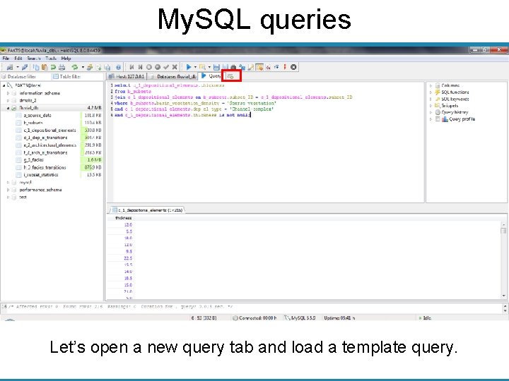My. SQL queries Let’s open a new query tab and load a template query.