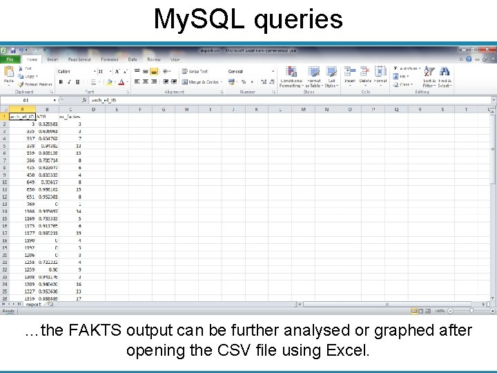 My. SQL queries …the FAKTS output can be further analysed or graphed after opening