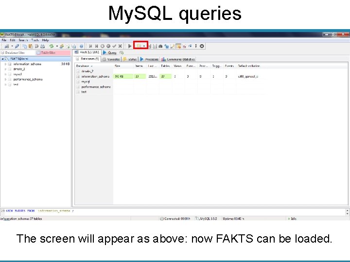 My. SQL queries The screen will appear as above: now FAKTS can be loaded.