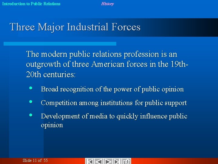 Introduction to Public Relations History Three Major Industrial Forces The modern public relations profession