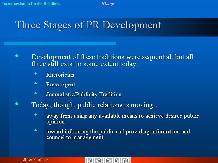 Introduction to Public Relations History Three Stages of PR Development • • Development of