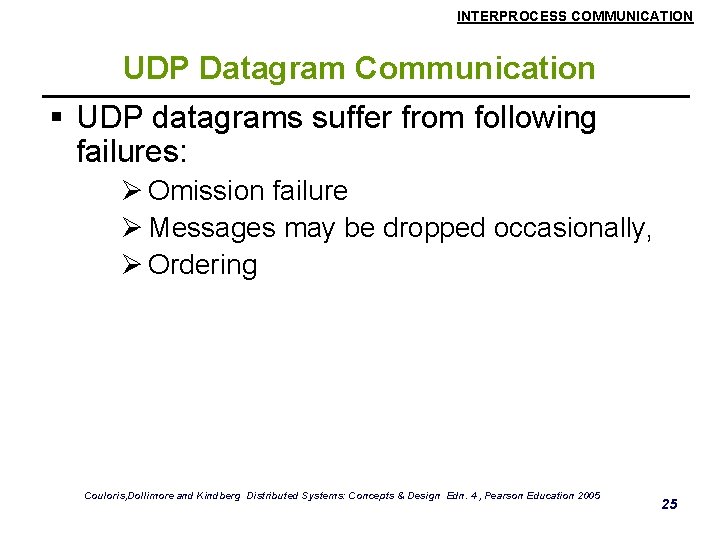 INTERPROCESS COMMUNICATION UDP Datagram Communication § UDP datagrams suffer from following failures: Ø Omission