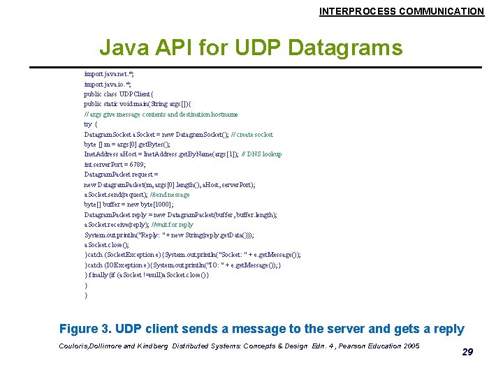 INTERPROCESS COMMUNICATION Java API for UDP Datagrams import java. net. *; import java. io.