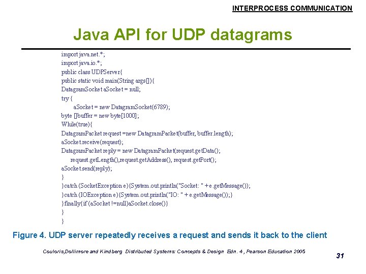 INTERPROCESS COMMUNICATION Java API for UDP datagrams import java. net. *; import java. io.