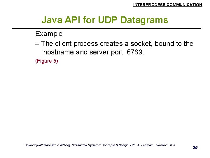 INTERPROCESS COMMUNICATION Java API for UDP Datagrams Example – The client process creates a