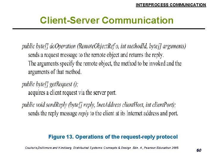 INTERPROCESS COMMUNICATION Client-Server Communication Figure 13. Operations of the request-reply protocol Couloris, Dollimore and