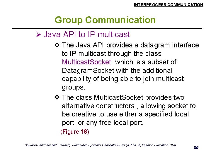 INTERPROCESS COMMUNICATION Group Communication Ø Java API to IP multicast v The Java API