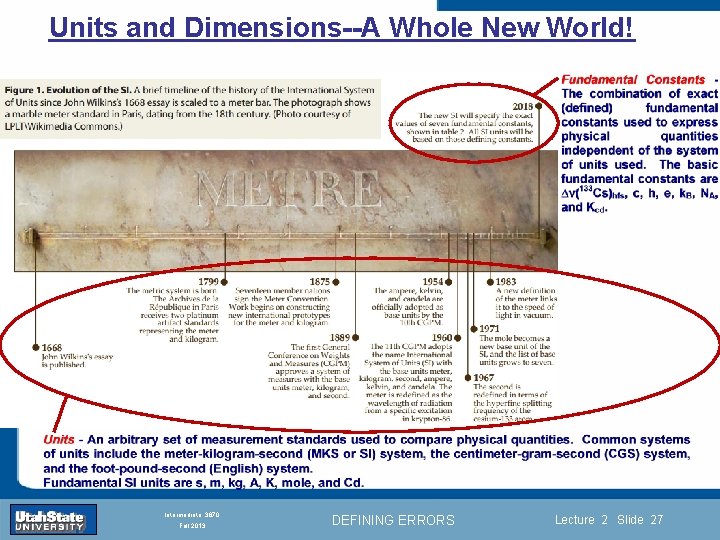 Units and Dimensions--A Whole New World! Introduction Section 0 Lecture 1 Slide 27 INTRODUCTION