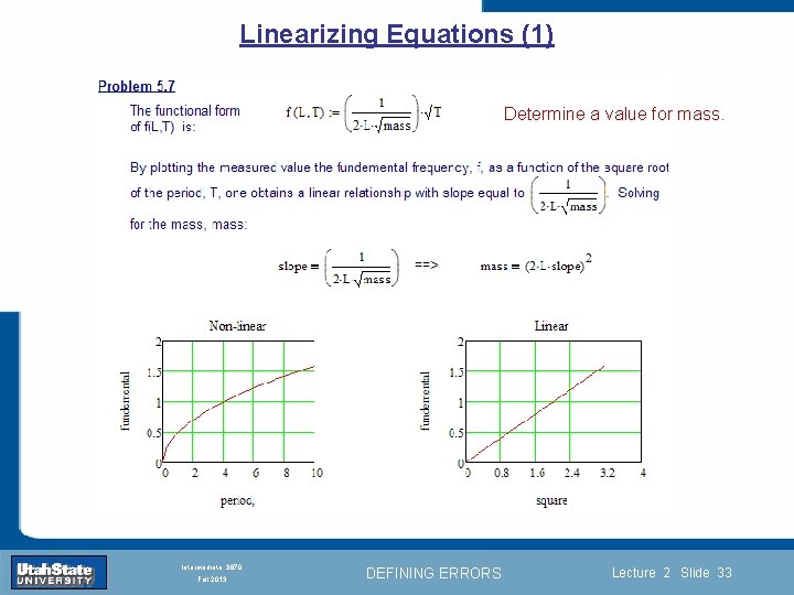 Linearizing Equations (1) Determine a value for mass. Introduction Section 0 Lecture 1 Slide