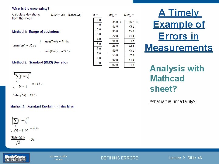 A Timely Example of Errors in Measurements Analysis with Mathcad sheet? What is the