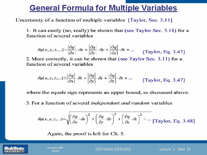 General Formula for Multiple Variables Introduction Section 0 Lecture 1 Slide 82 INTRODUCTION TO