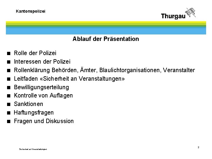 Kantonspolizei Ablauf der Präsentation < < < < < Rolle der Polizei Interessen der