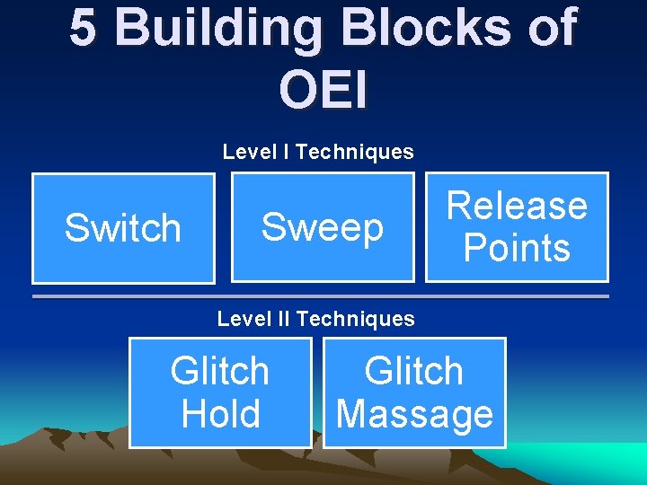 5 Building Blocks of OEI Level I Techniques Switch Sweep Release Points Level II