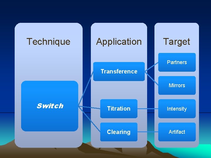 Technique Application Target Partners Transference Mirrors Switch Titration Intensity Clearing Artifact 