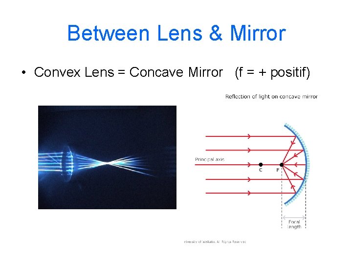 Between Lens & Mirror • Convex Lens = Concave Mirror (f = + positif)