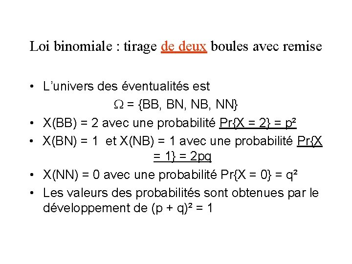 Loi binomiale : tirage de deux boules avec remise • L’univers des éventualités est