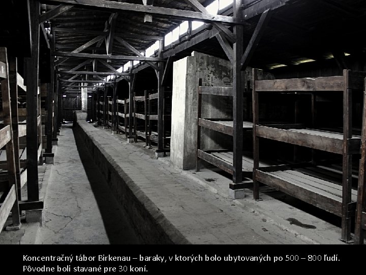 Koncentračný tábor Birkenau – baraky, v ktorých bolo ubytovaných po 500 – 800 ľudí.