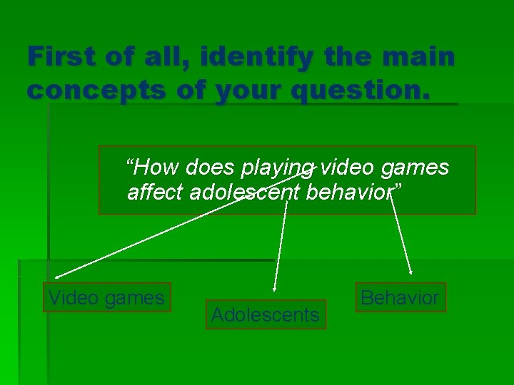 First of all, identify the main concepts of your question. “How does playing video