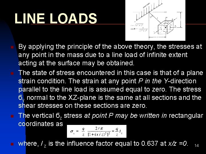 LINE LOADS n n By applying the principle of the above theory, the stresses
