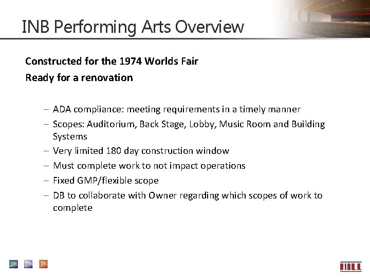 INB Performing Arts Overview Constructed for the 1974 Worlds Fair Ready for a renovation