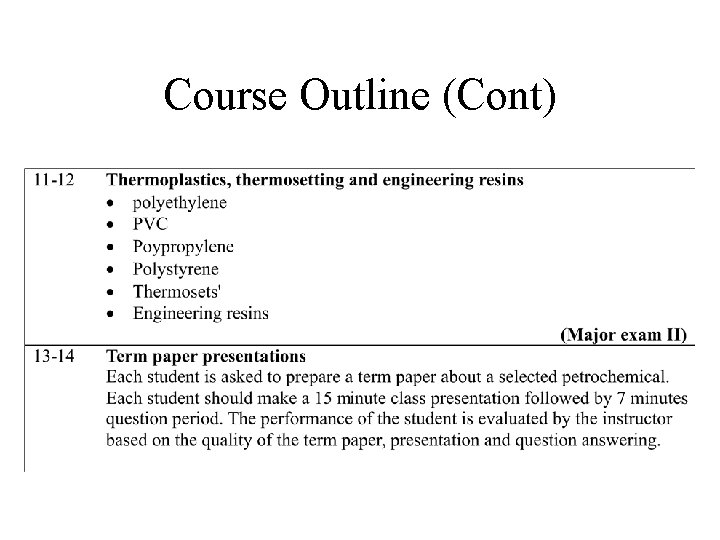 Course Outline (Cont) 