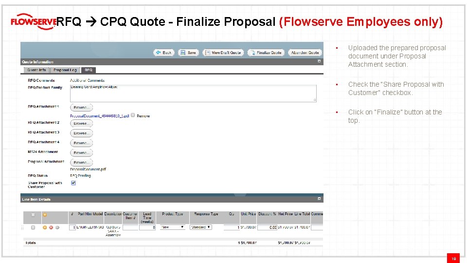 RFQ CPQ Quote - Finalize Proposal (Flowserve Employees only) • Uploaded the prepared proposal