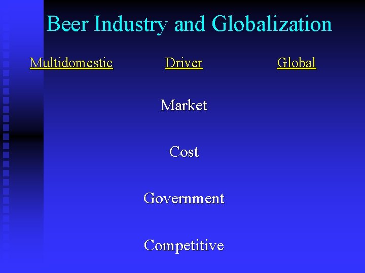 Beer Industry and Globalization Multidomestic Driver Market Cost Government Competitive Global 