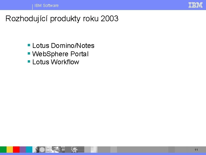 IBM Software Rozhodující produkty roku 2003 § Lotus Domino/Notes § Web. Sphere Portal §