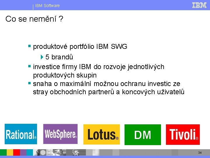 IBM Software Co se nemění ? § produktové portfólio IBM SWG 45 brandů §