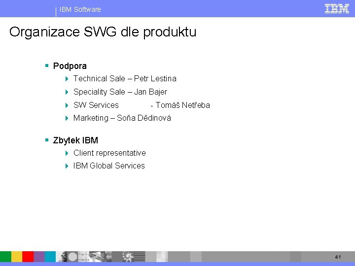 IBM Software Organizace SWG dle produktu § Podpora 4 Technical Sale – Petr Lestina