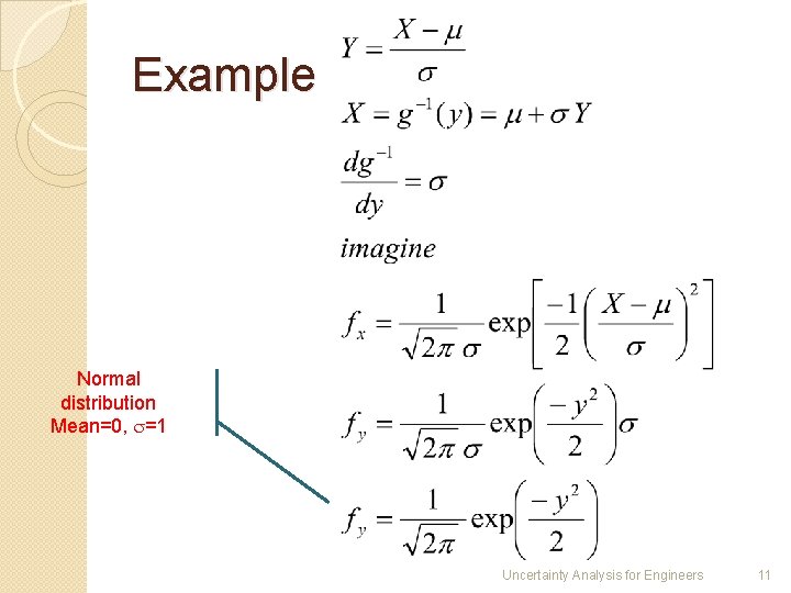 Example Normal distribution Mean=0, =1 Uncertainty Analysis for Engineers 11 