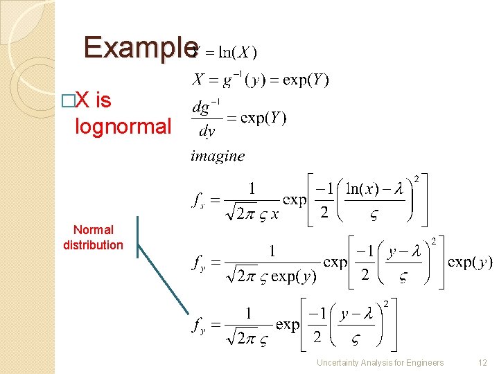 Example �X is lognormal Normal distribution Uncertainty Analysis for Engineers 12 