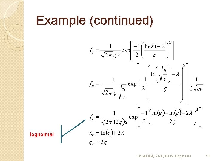 Example (continued) lognormal Uncertainty Analysis for Engineers 14 