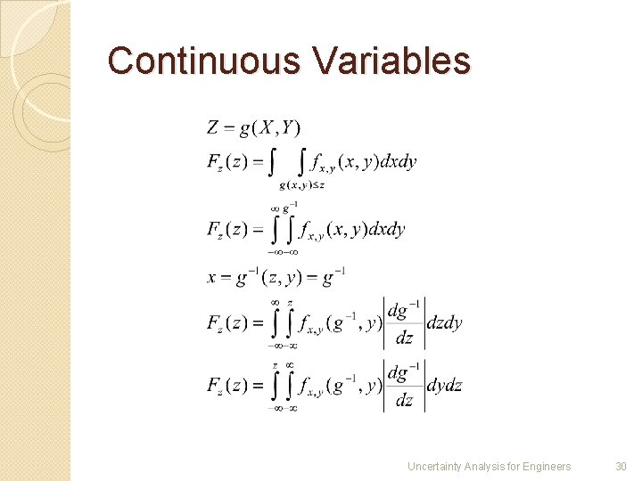 Continuous Variables Uncertainty Analysis for Engineers 30 