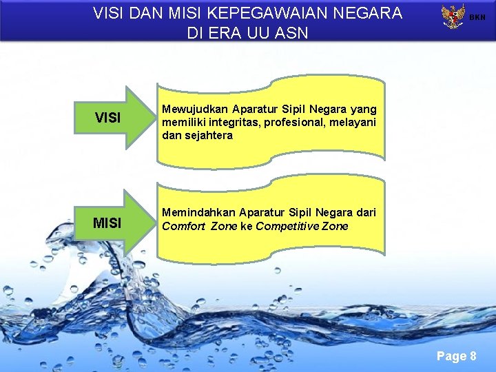 VISI DAN MISI KEPEGAWAIAN NEGARA DI ERA UU ASN VISI Mewujudkan Aparatur Sipil Negara