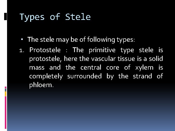 Types of Stele • The stele may be of following types: 1. Protostele :