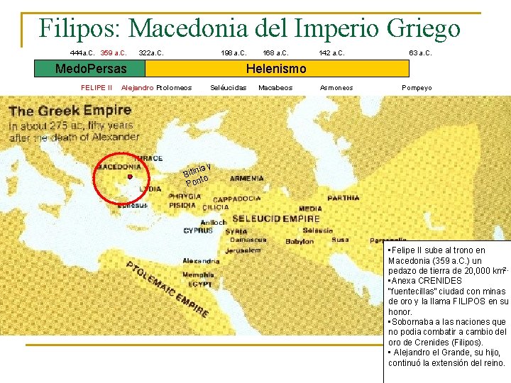 Filipos: Macedonia del Imperio Griego 444 a. C. 359 a. C. 322 a. C.