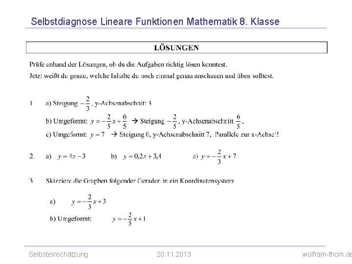 Selbstdiagnose Lineare Funktionen Mathematik 8. Klasse Selbsteinschätzung 20. 11. 2013 wolfram-thom. de 