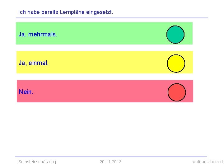 Ich habe bereits Lernpläne eingesetzt. Ja, mehrmals. Ja, einmal. Nein. Selbsteinschätzung 20. 11. 2013