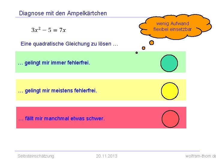 Diagnose mit den Ampelkärtchen wenig Aufwand flexibel einsetzbar Eine quadratische Gleichung zu lösen …