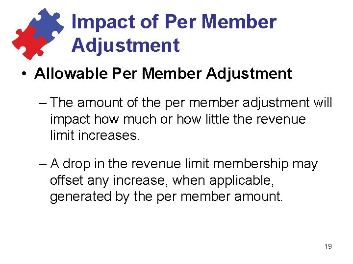 Impact of Per Member Adjustment • Allowable Per Member Adjustment – The amount of